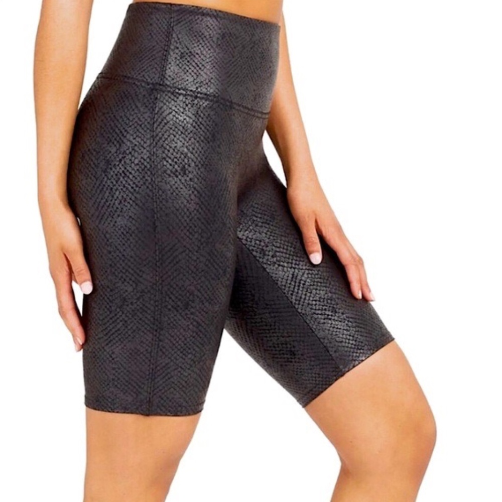 Spanx Faux Leather Metallic Snake Bike Shorts M